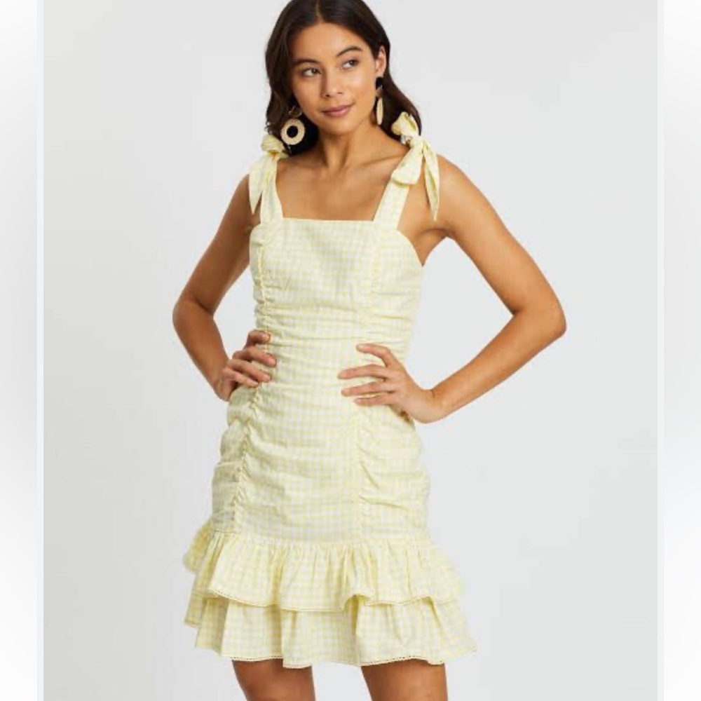 Tigerlily Tippi Yellow Gingham Tie Strap Mini Dress